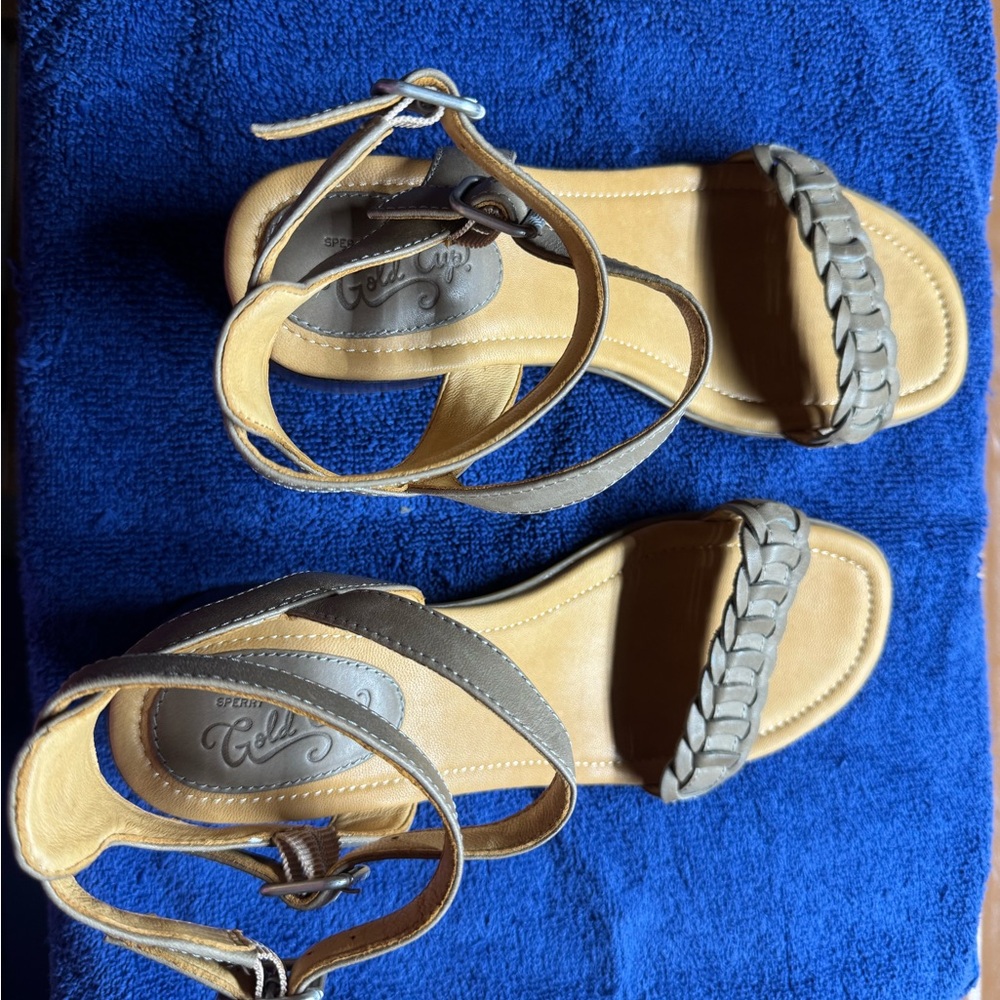 Sperry Tan and Gray Braided Sandals